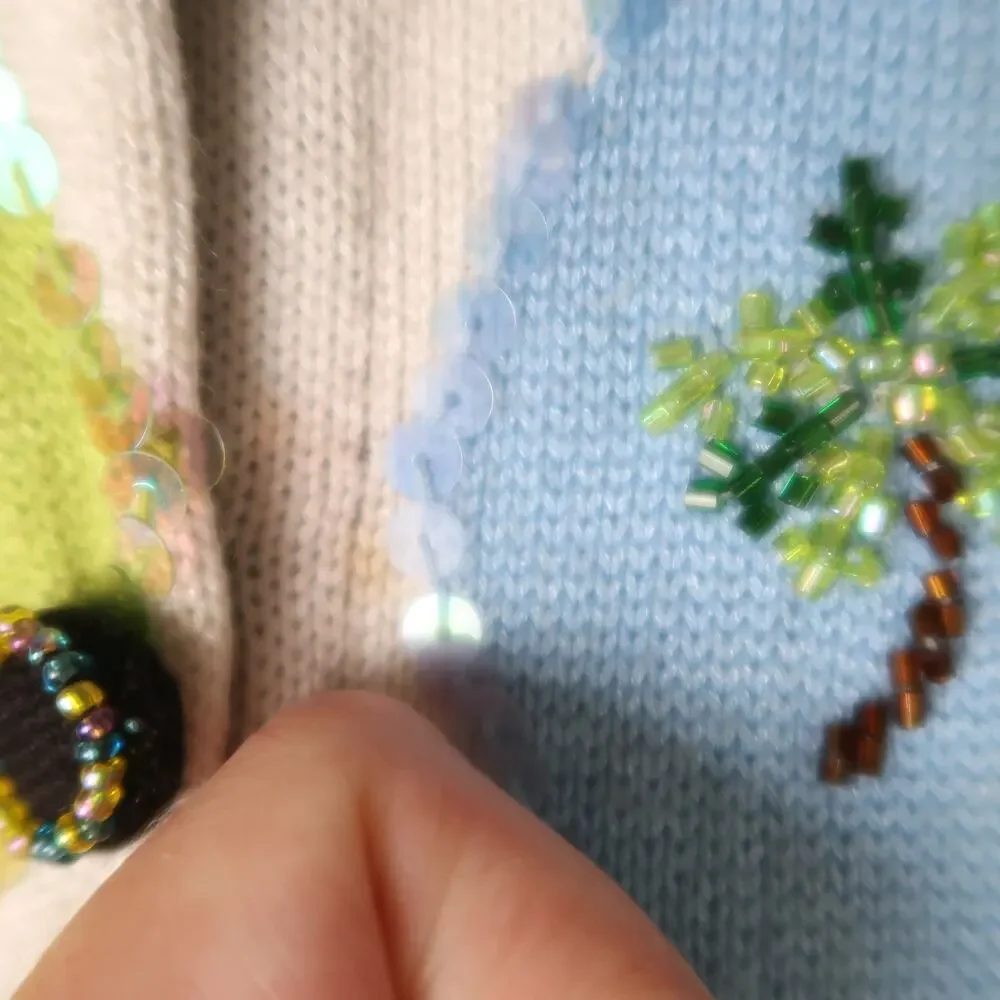 Vintage 90s Just B Black Diamond Cocktail Drink Beaded Cardigan Sweater L